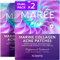Maree Star Pimple Patches For Face 2 Pack - Acne Patches - Natural Green Algae Extract & Tea Tree Oil - Hydrocolloid Stars Cute Zit Stickers, Parches Para Acne - Marine Collagen Blemish Pimple
