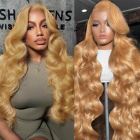 Honey Blonde Human Hair Wig 200 Density 13X6 Hd Lace Front Wigs Pre Plucked 26 Inch 27# Colored Body Wave Human Hair Wig Honey Blonde Wigs For Women