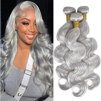 Silver Grey Body Wave Bundles Human Hair 16 16 16 Inch 100% Virgin Human Hair Weave Extensions Double Weft 12A Gray Human Hair 3 Bundles