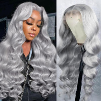 36 Inch Grey Lace Front Wigs Human Hair Silver Grey 13X6 Hd Lace Frontal Body Wave Wig Human Hair Pre Plucked With Baby Hair 180% Density Colored Wear And Go Glueless Wigs Human Hair For Women