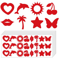Whaline 240Pcs Tanning Sunbathing Stickers Heart Dolphin Sun Cherry Lip Tree Star Butterfly Tanning Decals Red Self Adhesive Body Stickers For Summer Beach Outdoor Indoor Salon Party Supplies