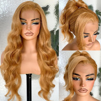 Honey Blonde 13X6 Hd Body Wave Lace Frontal Wigs 26Inch Pre-Plucked, Synthetic Lace Front Wig 200 Density, 27# Colored For Black Women