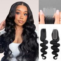 2X6 Skinlike Real Hd Lace Closure Body Wave Human Hair Closure Invisible Ultra-Thin 2X6 Kim K Lace Closure Brazilian Virgin Human Hair Pre Plucked Natural Black 22 Inch