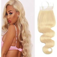 Blonde 5X5 Hd Lace Closure Brazilian Virgin Human Hair Body Wave Invisible Transparent Lace Pre Plucked With Baby Hair Natural Hairline Free Part 150 Density 16 Inch