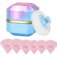 Body Powder Puff And Container, 3.35"" Portable Dusting Powder Container W/ 1Pc Soft Puff 6Pcs Triangle Powder Puffs For Face Powder Case Box Jar For Baby Women Home And Travel Use