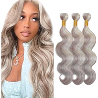 30 32 34 Inch Silver Bundles Human Hair Blonde Body Wave Bundles Two Tone Grey Mixed With 613 Blonde Human Hair Bundles Brazilian Virgin Hair 3 Bundles Highlight Bundles Hair Extensions
