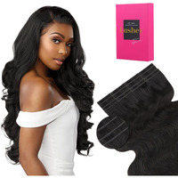 Lashey Invisi Edge Tape In Hair Extensions Human Hair, Natural Black 16 Inch 50G 20Pcs Body Wave Injected Tape In Hair Extensions Invisible Real Virgin Human Hair For Women