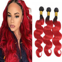 26 28 30 Inch 1B/Red Body Wave Bundles Human Hair Ombre Bundles Brazilian Virgin Remy Hair Extensions Double Weft Two Tone Black Roots To Red Body Wave Bundle