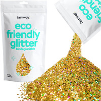 Hemway Eco Friendly Biodegradable Glitter 100G / 3.5Oz Bio Cosmetic Safe Sparkle Vegan For Face, Eyeshadow, Body, Hair, Nail And Festival Makeup - Extra Chunky (1/24"" 0.040"" 1Mm) - Gold Holographic