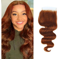 Reddish Brown 33B Human Hair 5X5 Lace Closure Body Wave 150% Density Unprocessed Virgin Human Hair 5X5 Free Part Bleached Knots Pre-Plucked Hairline 12 Inch