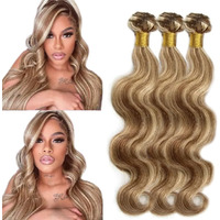 P4613 Bundles Highlight Body Wave Human Hair Bundle Two Tone Chocolate Brown Mixed With Blonde 3 Bundles 12 12 12 Inch 613 Body Wave Bundle Ombre Hair Weave