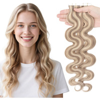 Elailite Wavy Tape In Hair Extensions Human Hair Body Wave Real Remy Hairpieces Dark Ash Blonde & Bleach Blonde 14 Inch 40G 20Pcs Invisible Seamless Skin Weft Best Tape For Women