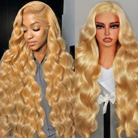 Shciyair 32 Inch Honey Blonde 13X4 Body Wave Hd Lace Front Wigs Human Hair Pre Plucked 200 Density Honey Blonde Wig Human Hair 27# Colored Lace Frontal Wigs For Women