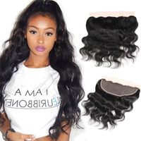 13X4 Lace Frontal Closure, Brazilian Body Wave Human Hair Extension- 14 Inch Ear-To-Ear, Pre-Plucked, Natural Black #1B, Long-Lasting & Versatile