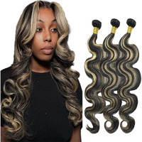 Niciitysi Ombre P1B27 Body Wave Bundles Human Hair 26 28 30 Inch Double Weft Brazilian Hair Extensions Highlight Two Tone Black Mixed With Blonde Bundles For Women