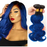 Blue Body Wave Bundles Ombre Human Hair Bundle Tow Tone Black To Blue Bundles 100% Unprocessed Virgin Hair Extensions 16 18 20 Inch