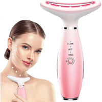 Tlinna Face Massager -7 Color Red-Light-Therapy For Face And Neck For Wrinkles, Double Chin, Vibrating Facial Massager With Thermals (Pink)