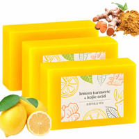 Qiuumey Scentric Glow Turmeric Soap, Lemon Turmeric Kojic Soaps, Natural Handmade Bar Moisturizing & Soothing Gentle Cleanser Soaps For Men & Women(3Pcs)