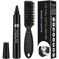 Long-Lasting Water-Resistant Black Men's Beard Grooming Kit - Micro-Fork Tip Pen, Bristle Brush For Natural Looking Mustache, Eyebrows, And Facial Hair Styling