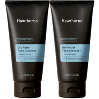 Hawthorne Men's Ultra Moisturizing Dry Relief Face Wash Cleanser For Dry Sensitive Skin. Soothing Vitamin E, Aloe Vera. Fragrance-Free. Natural Ingredients, Vegan, Sulfate Free. 2-Pack, 4 Fl. Oz. Each