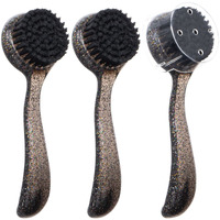 3 Pcs Large Handheld Face Scrubber, Beomeen Facial Cleansing Brush Charcoal Black Bristles Face Exfoliator Cleaner Soft Brush With Lid For Gentle Deep Cleansing And Exfoliating (Black-Glitter)