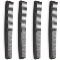 Professional Grade Styling Comb Set - 4 Pack Premium Carbon Fiber 7"" Comb - Heat Resistant, Fine And Wide Tooth, Anti Static - Salon Quality Hair Styling Accessories For Home Or Barber