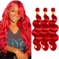 Red Bundles Human Hair Body Wave Bundles 30 32 34 Inch 3 Bundle Unprocessed Brazilian Virgin Hair Burgundy Body Wave Human Hair Extensions 50 Gram Per Bundle