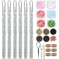 Silver Hair Tinsel Kit With Body Glitter 48 Inch 3000 Strands Glitter Tinsel Hair Extensions With Tools Fairy Hair Accessories, Suitable For Festivals And Daily Use (Silver Hair Tinsel Kit)