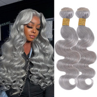 Anmetan Gray Bundles Human Hair Body Wave (22/22 Inch, 2Pc), 100% Unprocessed Brazilan Remy Soft 12A Lavender Colored Silver Grey 2 Bundles Human Hair Quick Weave Wavy Sew In