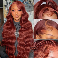 Homgoss 34Inch Hd Transparent Swiss Lace Wig Reddish Brown 13X6 Human Hair Wigs -250% Density Body Wave, Pre-Plucked Natural Hairline, Glueless Full Frontal Lace Wig With Baby Hair, Auburn Brown Color