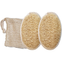 Jouiisiya Natural Loofah Pack With Soap Bag, Body Exfoliating Back Scrubber For Shower, Back Loofah Sponge For Women And Men, 3-Pcs