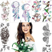 Fanoshon Large Rose Flower Arm Temporary Tattoos For Adults Women, 10 Sheets Teen Girls Waterproof Fake Hummingbird Tattoos Black And White Watercolor Body Makeup Costume Party Accessories