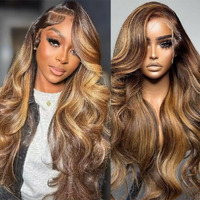Indono 26 Inch Highlight Ombre Lace Front Wigs Human Hair Pre Plucked With Baby Hair Body Wave Frontal Wigs Human Hair 220% Density 4/27 Colored 13X4 Honey Blonde Lace Front Wig Human Hair For Women