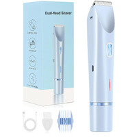 Dermave Bikini Shaver 2.0, Dual Head Electric Bikini Trimmer For Women, 2 In 1 Wet And Dry Waterproof Glow Aura Womens Shaver For Face, Legs, Underarm (Blue)