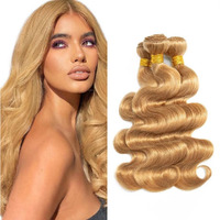 #27 Blonde Bundles Human Hair Body Wave Bundles 28 30 32 Inch Unprocessed Brazilian Virgin Hair Weave 3 Bundle Honey Blonde Human Hair Extensions 50 Grams Per Bundle