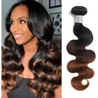 Anmetan 12A Dark Brown Ombre Body Wave Bundle Human Hair 20 Inch, 3 Tone Color T1B/2/30 Chestnut Single 1 Bundle 100% Remy Hair Wavy Bundle Sew In Quick Weave Dark Roots Keep Soft Glossy After Washes