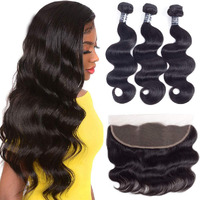 Amella Hair 8A Brazilian Body Wave Frontal Free Part(18 20 22+16 Frontal) 100% Unprocessed Brazilian Body Wave Frontal With Baby Hair Natural Black Color