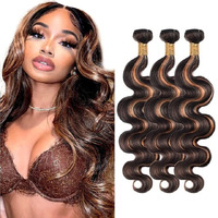 P1B/30 Human Hair Bundles Light Brown Body Wave Bundle 28 28 28 Inch Highlight Human Hair 3 Bundles 2 Tone #30 And 1B Hair Weave