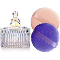 2 Pack Extra Large 5.2"" Beige & Purple Powder Puffs And 5.3"" Glass Container - Oversized Soft Body & Face Large Powder Puff Dusting Powder Jar Holder Case(Dazzling Colors Glass)