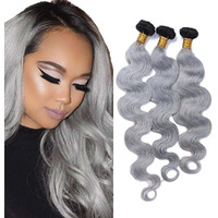 1B Grey Body Human Hair Bundles Ombre Grey Bundles Human Hair 24 26 28 Inch Wet And Wavy Bundle Tow Tone Hair Weave Unprocessed Virgin Hair Bundles