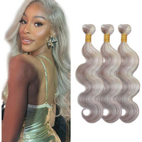 613 Human Hair Bundles Highlight Body Wave 3 Bundles 24 26 28 Inch 8A Grade Peruvian Virgin Hair Weave Two Tone Grey Mixed With 613 Blonde Bundles Hair Extensions No Tangle