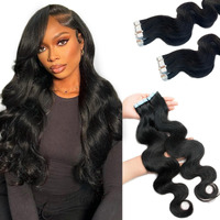 Body Wave Tape In Hair Extensions Human Hair 40Pcs Natural Black Tape In Extensions Real Human Hair Double Sided Undetectable Seamless Pu Body Wave Tape Ins For Black Women 12 Inch 100G