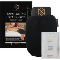 Exfoliating Glove Kessa Mitt Body Scrubber - Dead Skin Remover Shower Glove For Dead Skin Scrubbing And Deep Pore Cleansing - By Moroccansource (1 Pack Black With Soap Sample)
