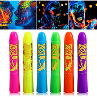 6 Pcs Glow In The Dark Face Body Paint,Blacklight Neon Face & Body Paints,Easily Cleanable Paint Set Neon Makeup Glow In The Dark Party Supplies A