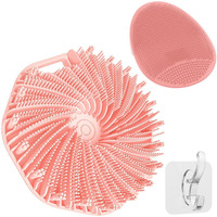 Manmihealth Silicone Handheld Manual Facial Cleansing Brush & Silicone Body Scrubber Shower Brush With Non-Slip Hand Strap Set 2 Pcs, Deep Cleansing Face Body Scrubber With A Free Hook (Pink*2)