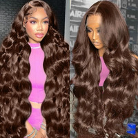 Qbrvp 32 Inch Chocolate Brown Lace Front Wig 200 Density 13X6 Hd Body Wave Lace Front Wigs Human Hair Pre Plucked Brown Colored Frontal Glueless Wigs Human Hair Wigs For Women