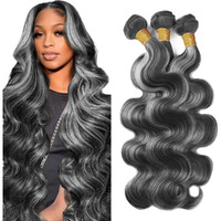 P1Bgray Bundles Highlight Body Wave Human Hair Bundle #1Bgray Hair Weave Two Tone Salt And Pepper Bundle 8A Grade Ombre Gray Body Wave 3 Bundles 22 24 26 Inch