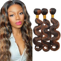 Niciitysi 26 28 30 Inch P1B30 Highlight Brown Body Wave Bundles Double Weft Brazilian Hair Extensions Ombre Two Tone Black Mixed Brown Bundles Silky And Soft For Women