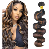 P1B30 Bundles Highlight Body Wave Human Hair Bundle Brazilian Virgin Hair 1B30 Body Wave 1 Bundle 28 Inch Two Tone Black Mixed With Light Brown Bundles