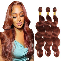 Niciitysi Color 33 Auburn Human Hair Reddish Brown Body Wave Bundles 12 14 16 Inch Double Weft Brazilian Virgin Copper Red Hair Extensions Silky Soft For Women
